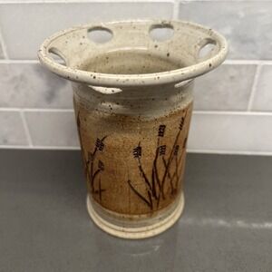 Reiner Pottery Signed Earth Tones Wheat Pattern Toothbrush Or Paintbrush Holder